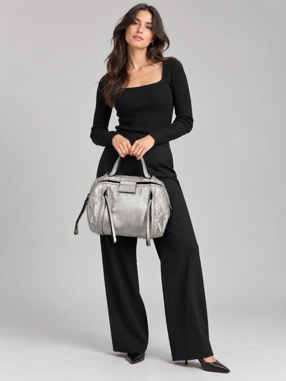 Metallic Silver Convertible Satchel Crossbody Bag Marc by Marc Jacobs
